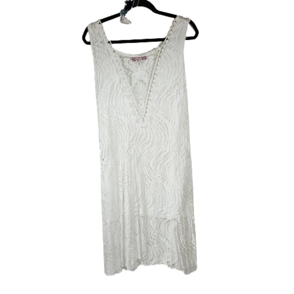 Seduzione white sleeveless crochet look tank dress women's size medium? Italy